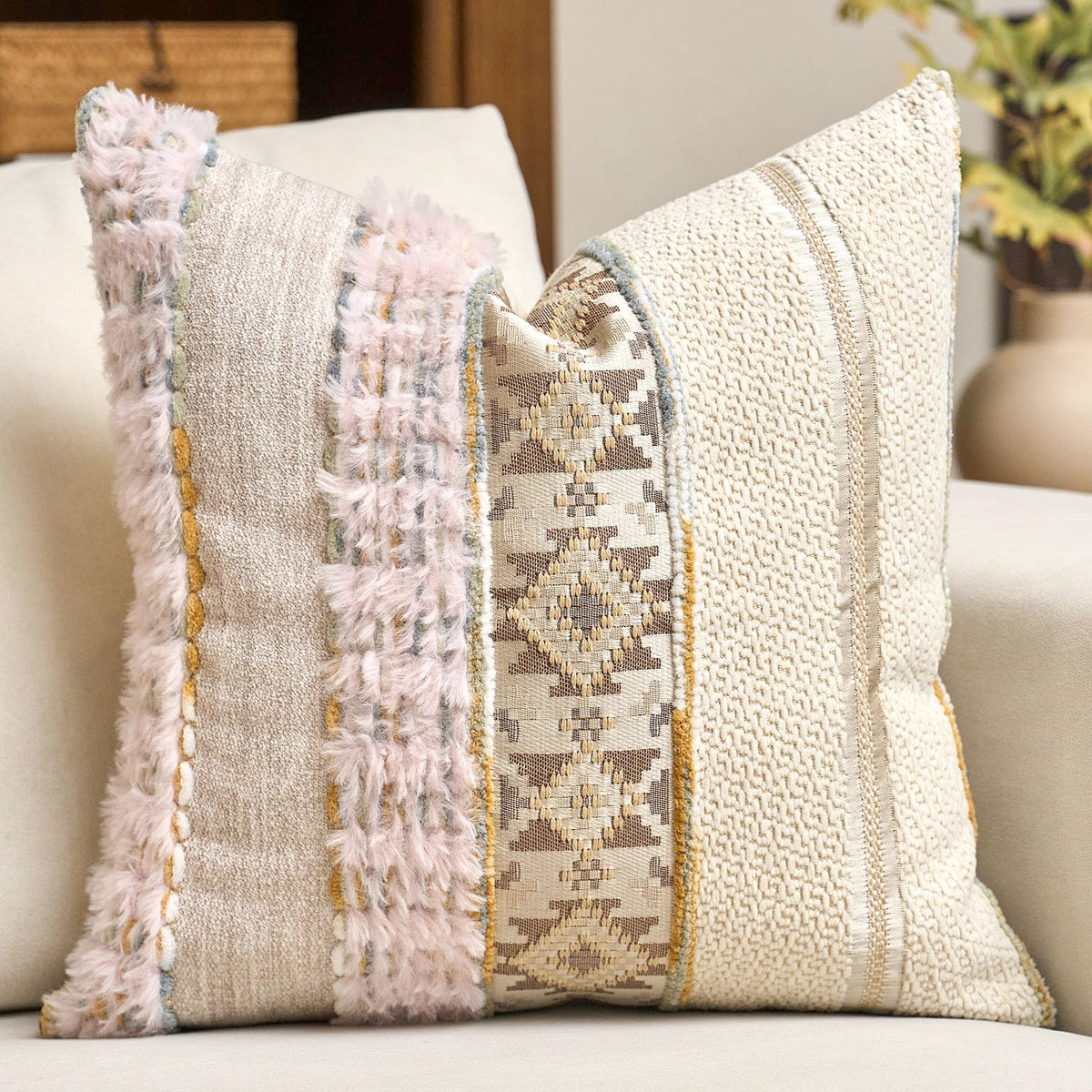 Gray Boho Striped Lumbar Throw Pillow Cover 12x20 Inch Farmhouse Woven Textured Pillow Cover Knitted Tufted Cushion Cover Neutral Pillowcase Home Decor for Sofa Couch Bedroom Living Room