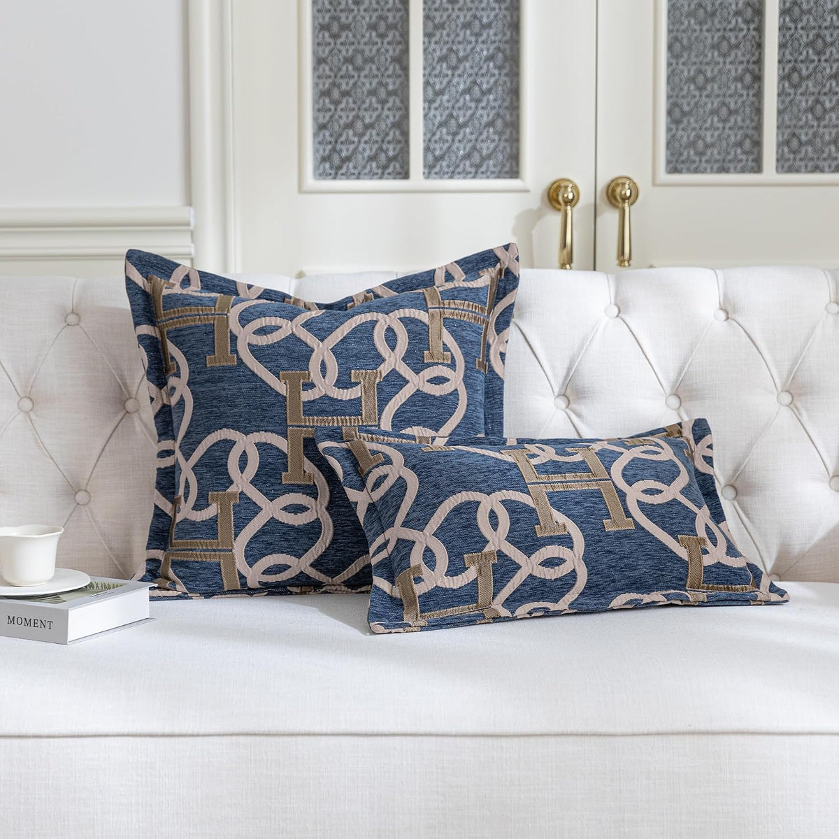 1 Piece Modern Letter H Throw Pillow Cover 20x20 Inch, Blue