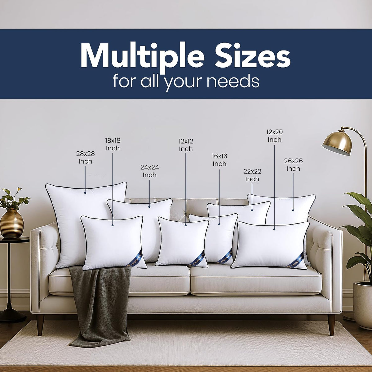 Premium Piping Throw Pillows 18x18, Decorative Pillow Inserts, 4-Pack