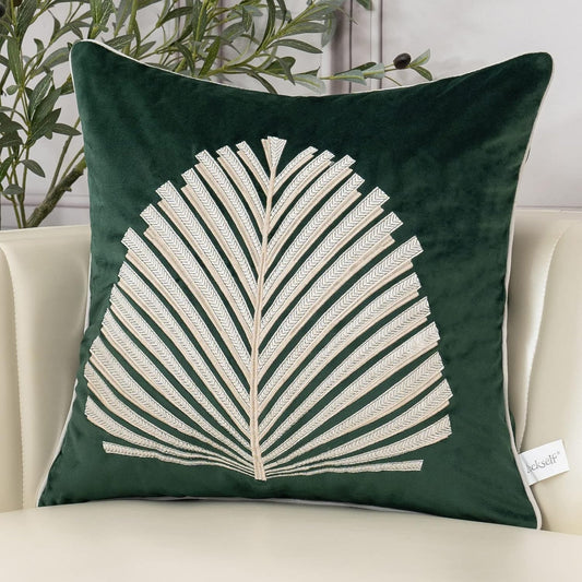 Aeckself 20 x 20 Inch Teal Square Throw Pillow Cover Tree Leaves Embroidery Velvet Cushion Case Luxury Modern Pillowcase for Couch Living Room Bedroom Car 50 x 50cm
