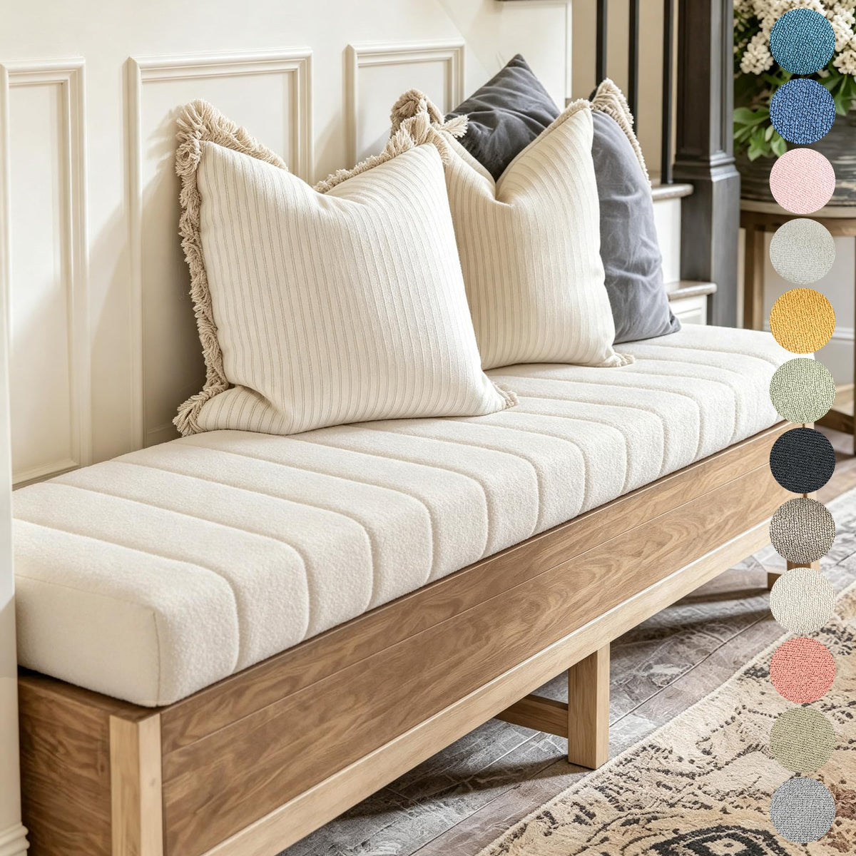 Avenix Custom Size Bay Window Bench Seat Cushions Indoor/Outdoor Bench Cushions, 75D Memory Foam/Anti-Slip/Scratch Custom Bench Cushions for Breakfast/Reading Nook/Kitchen Dining Entryway Mudroom