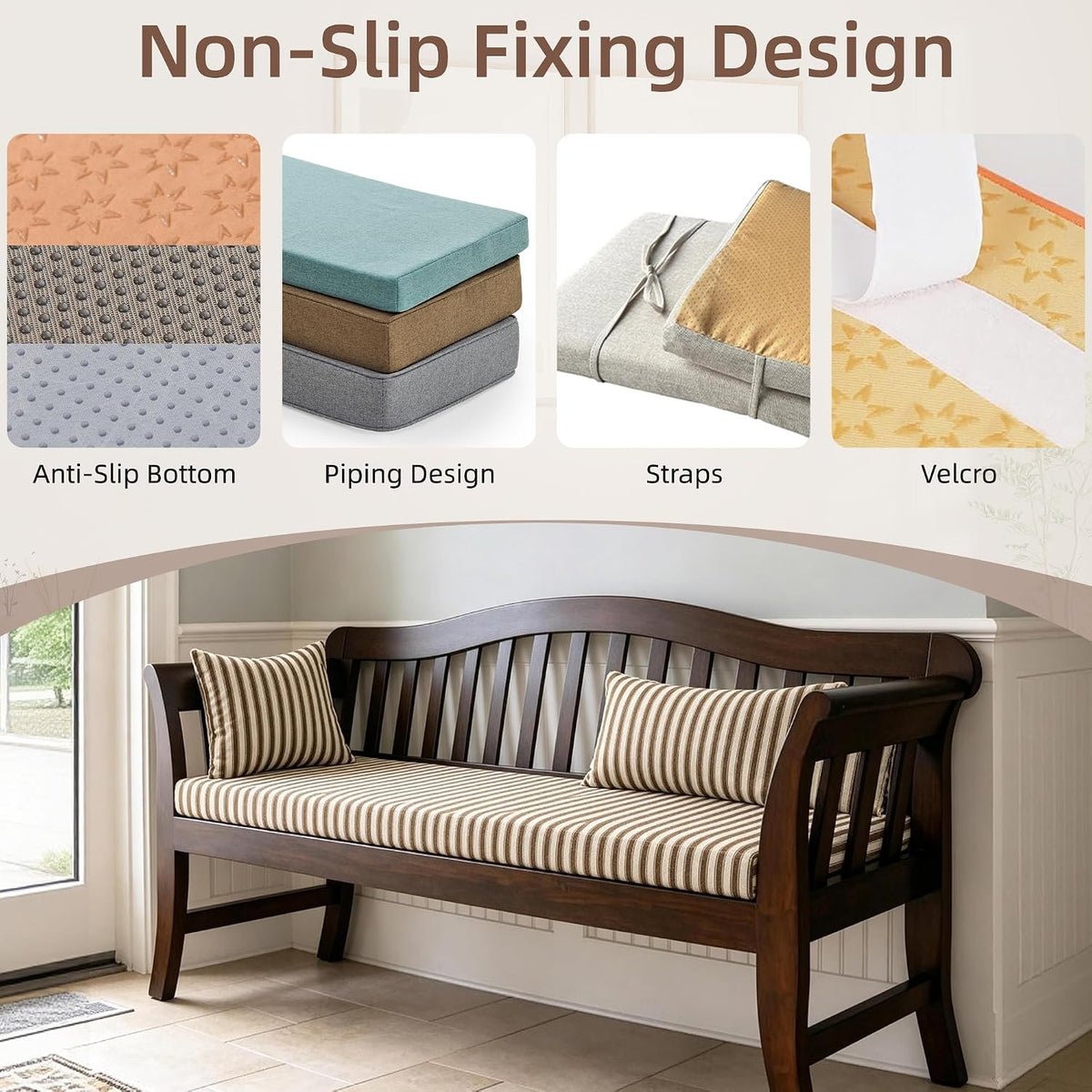 Avenix Custom Size Bay Window Bench Seat Cushions Indoor/Outdoor Bench Cushions, 75D Memory Foam/Anti-Slip/Scratch Custom Bench Cushions for Breakfast/Reading Nook/Kitchen Dining Entryway Mudroom