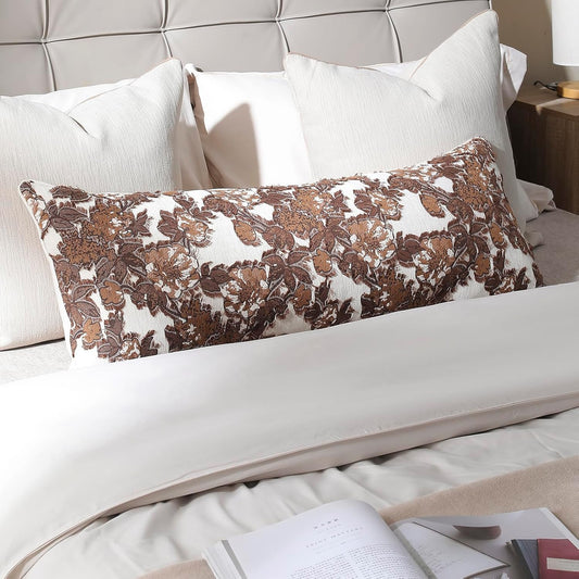 Vintage Floral Lumbar Throw Pillow Cover 14x36 Inches Brown Farmhouse Fringe Pillow Cover French Country Cushion Cover Pillowcase Home Decor for Couch Sofa Bedroom Living Room