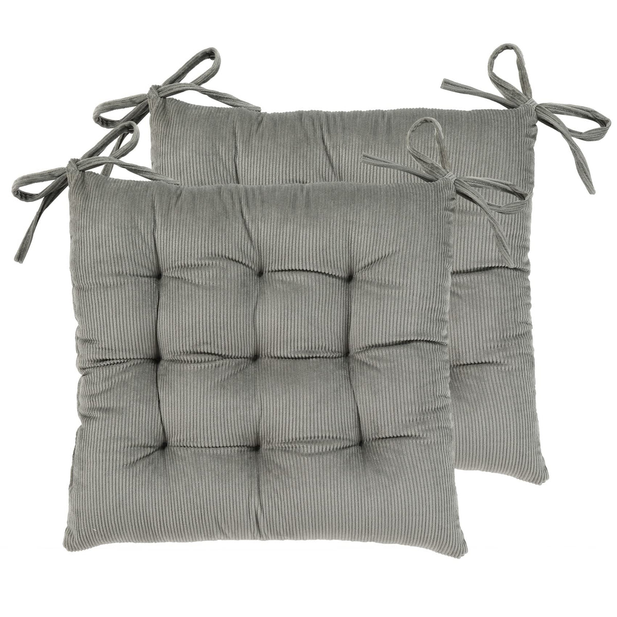 HLOVME Corduroy Chair Cushion with Ties Ultra Soft Warm Floor Cushion for Kids Reading Nook Comfortable Square Seat Cushion for Adult 15.7”x15.7” Set of 2, Grey