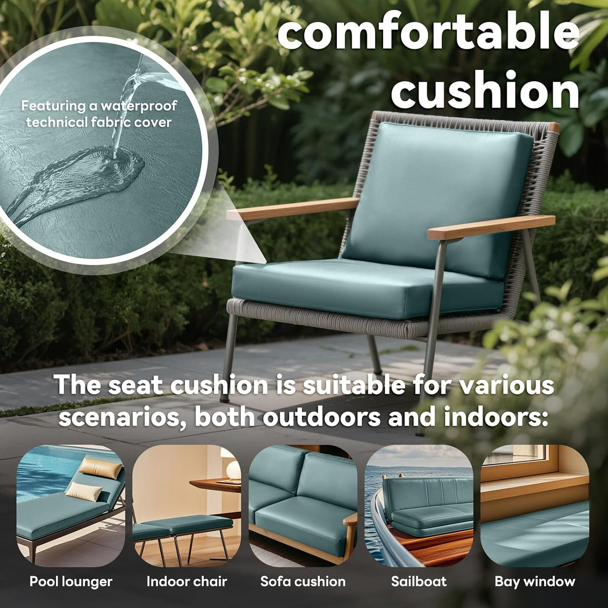 MOZIMO Bay Window Cushion 47.24x23.62in 50D high-Resilience Foam, Waterproof and Scratch-Proof. Suitable for Indoor Furniture, Entryways, Reading Corners, Kitchens, and Dining Rooms. -Khaki.
