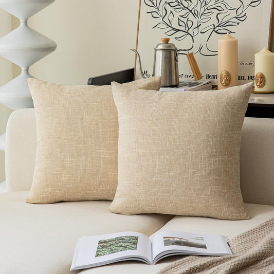Kevin Textile Set of 2 Decorative Pillows Covers for Couch Star Faux Linen Sofa Pillows Cover 26 x 26 inch, 66x66cm, Cream Beige