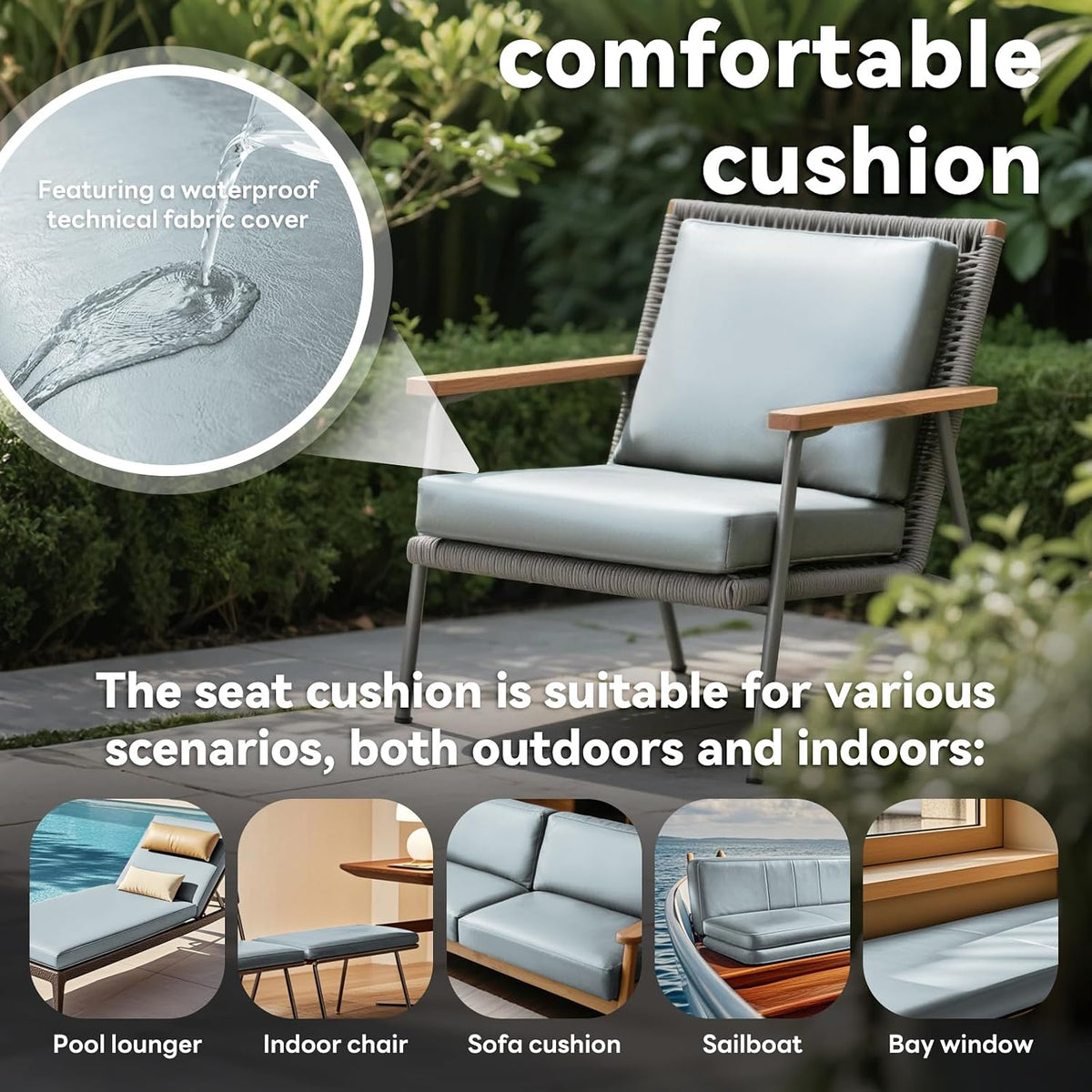 MOZIMO Bay Window Cushion 35.43x7.87in 50D high-Resilience Foam, Waterproof and Scratch-Proof. Suitable for Indoor Furniture, Entryways, Reading Corners, Kitchens, and Dining Rooms. -Khaki.