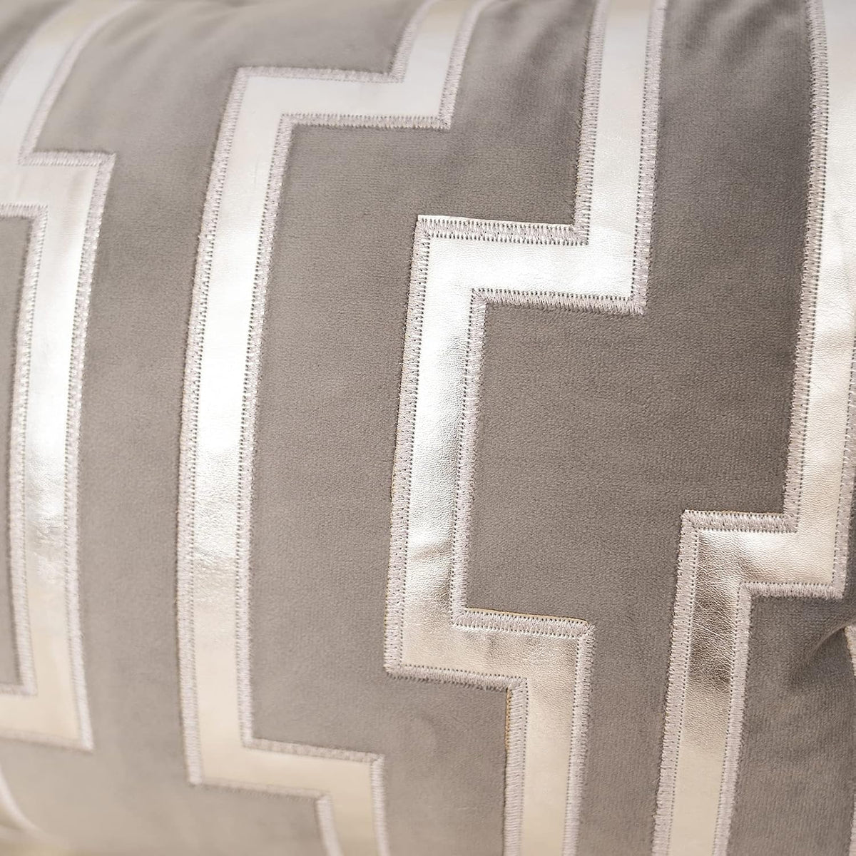 Alerfa Geometric Gold Leather Striped Throw Pillow Cover 12x20 Inch, Luxury Velvet Embroidered Decorative Lumbar Pillow Cover for Couch Living Room Bedroom, Gray