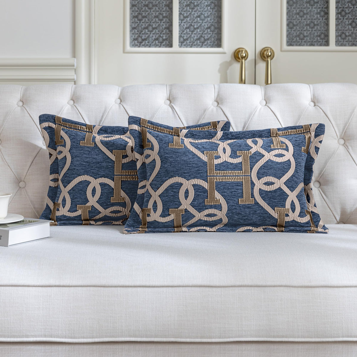 1 Piece Modern Letter H Throw Pillow Cover 20x20 Inch, Blue