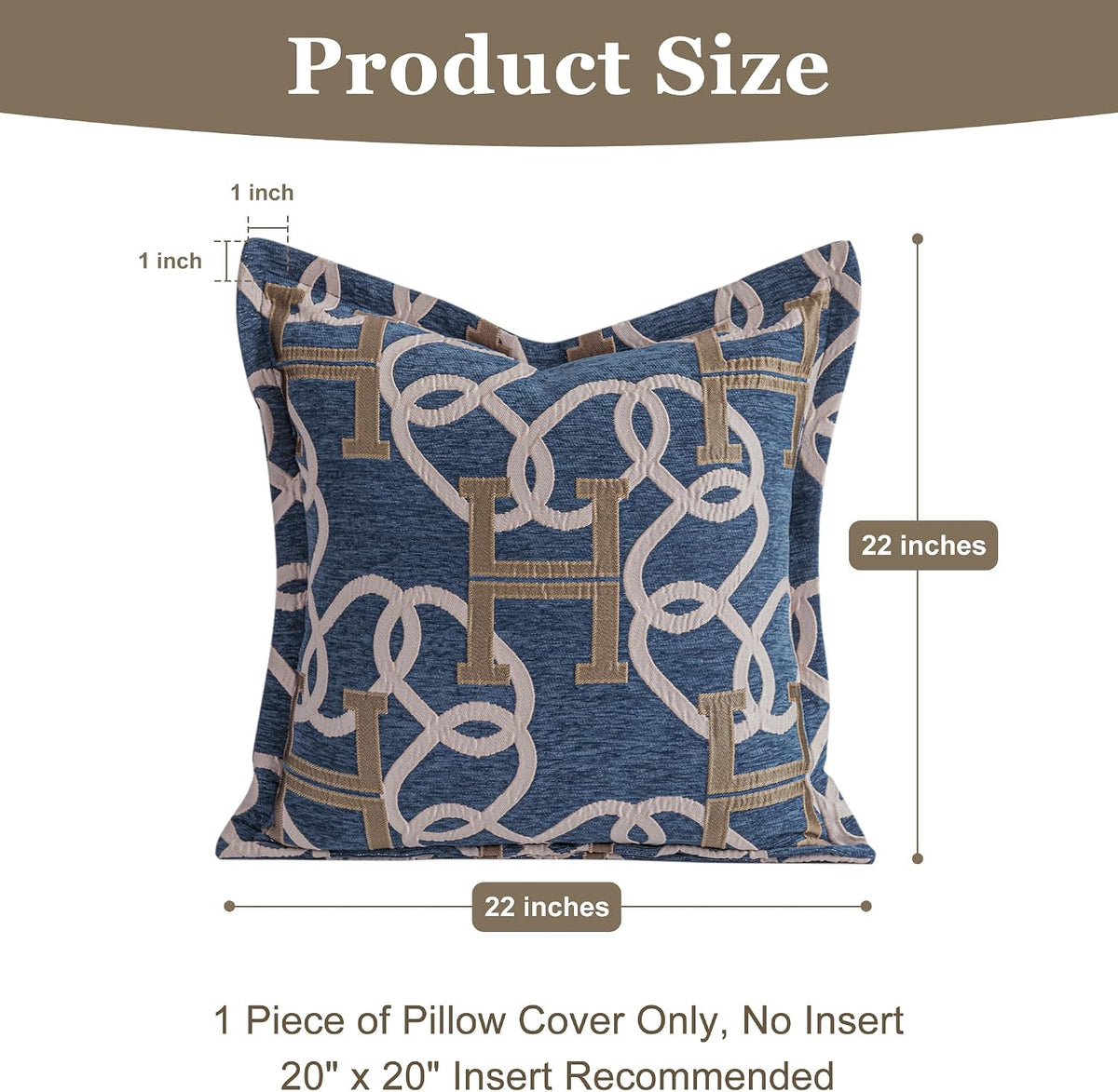 1 Piece Modern Letter H Throw Pillow Cover 20x20 Inch, Blue