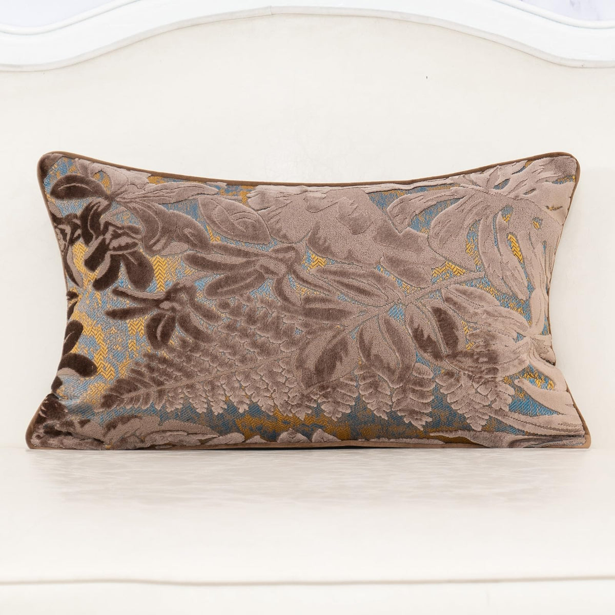 Alerfa 12 x 20 Inch Light Blue Rectangle Maple Leaf Pillow Embroidery Cut Velvet Cushion Case Luxury Modern Lumbar Throw Pillow Cover Decorative Pillow for Couch Sofa Living Room Bedroom Car