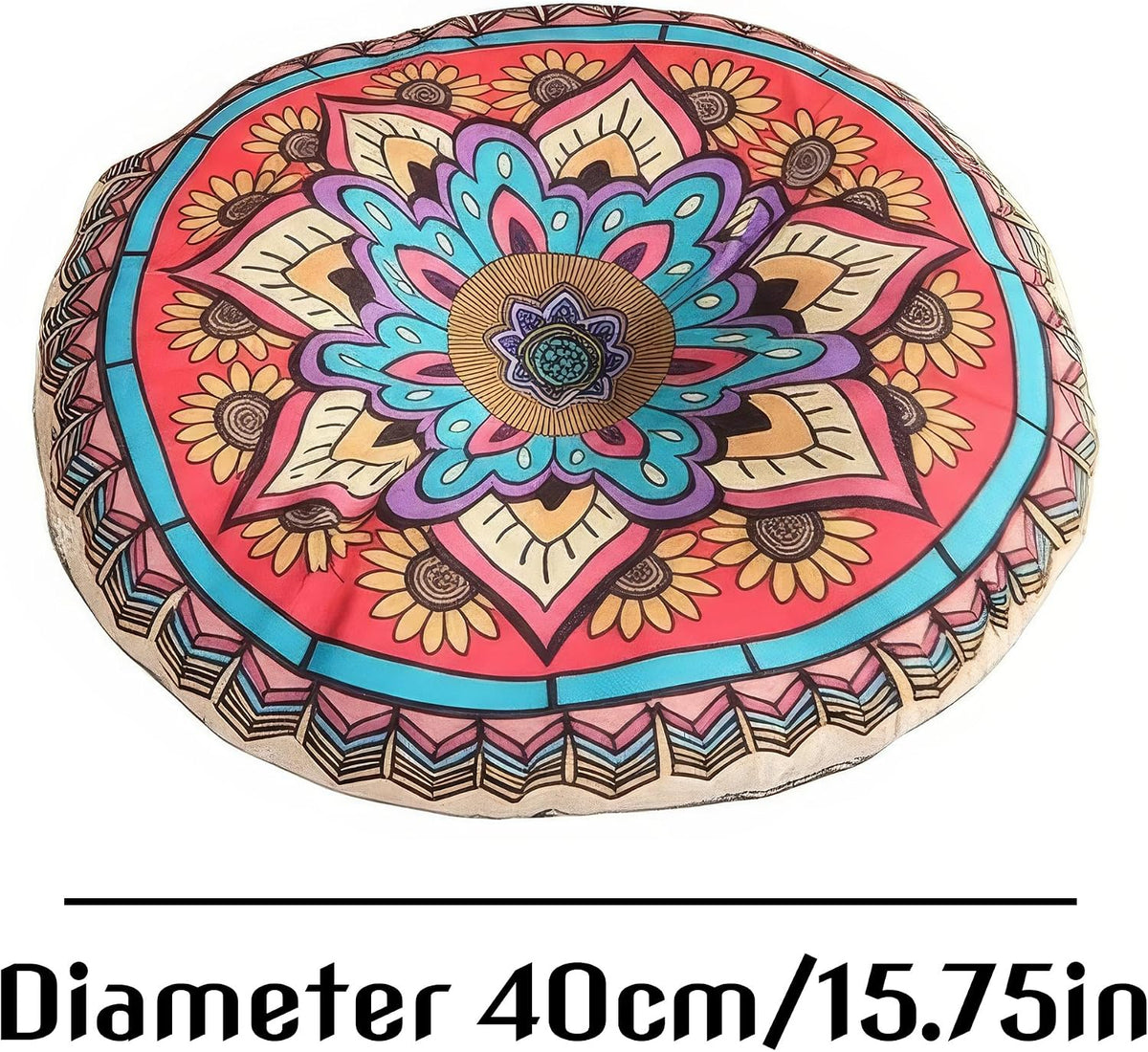 Boho Round Floor Pillow Meditation Cushion, Vibrant Red