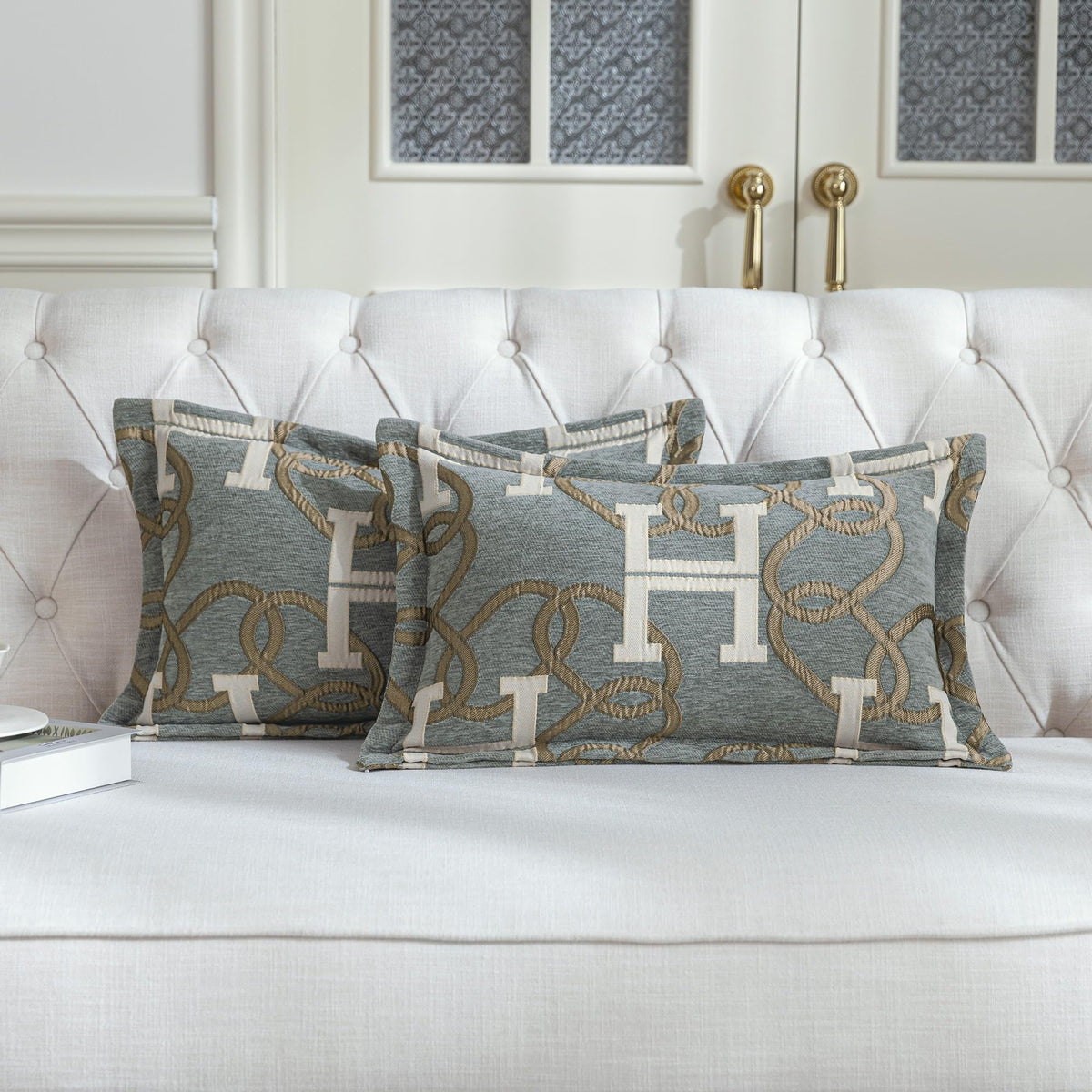 1 Piece Modern Letter H Throw Pillow Cover 20x20 Inch, Blue