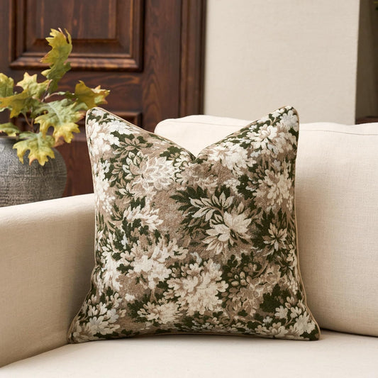 Yangest Neutral Floral Pillow Cover 18 x18 Inches, Vintage Chenille Square Throw Pillow Cover Soft Decorative Farmhouse Accent Couch Pillow Cover for Living Room Bedroom, Green