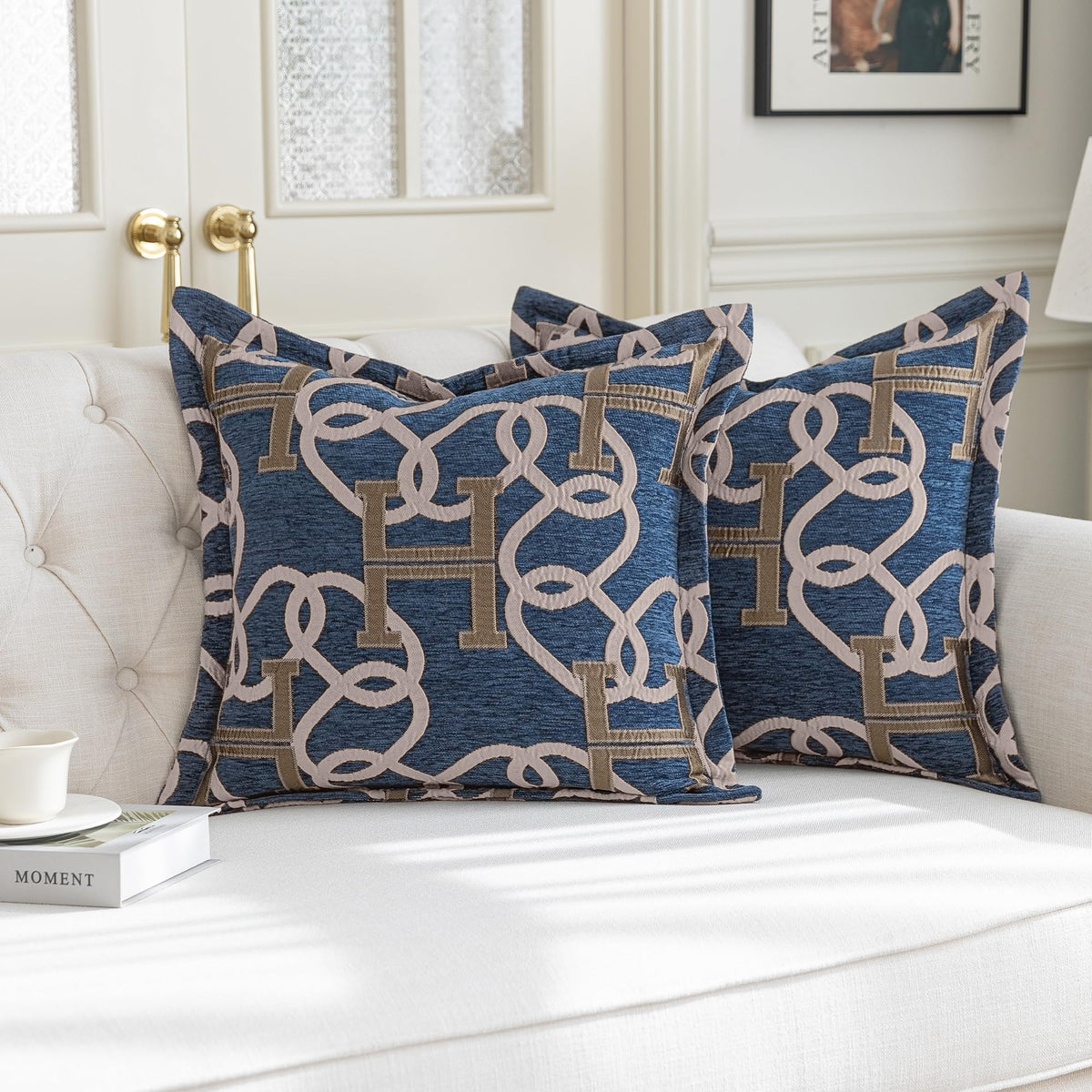 1 Piece Modern Letter H Throw Pillow Cover 20x20 Inch, Blue