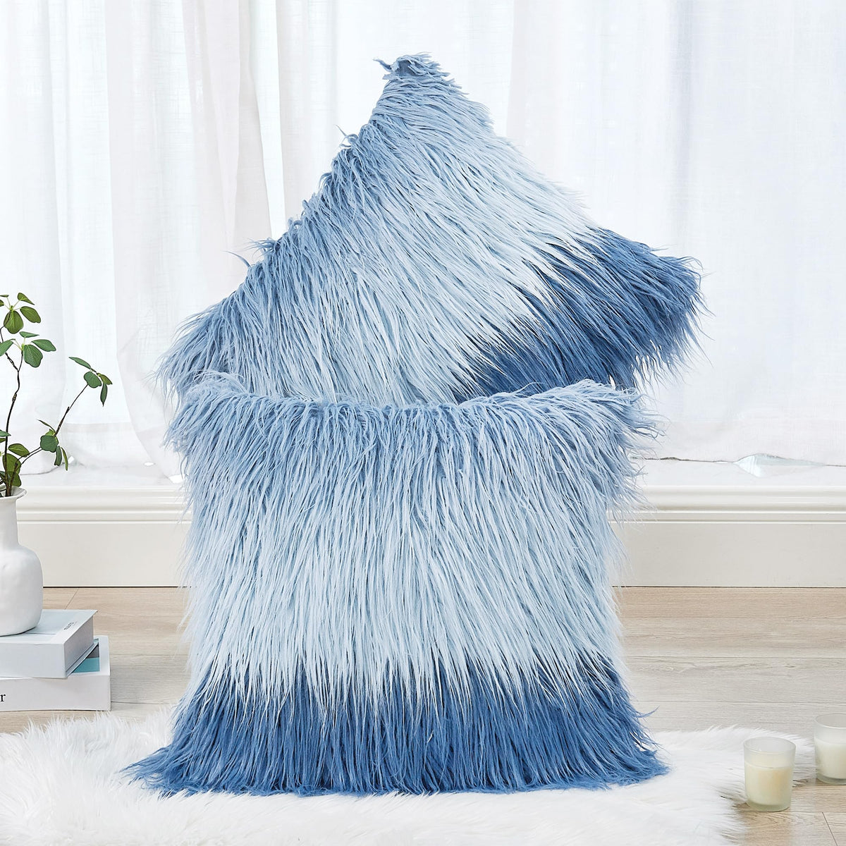 Long Pile Faux Fur Square Throw Pillow Covers(No Insert), 20 x 20 Inches Set of 2, Mongolian Fur Furry Fuzzy Soft Luxury Cushion Cover Shaggy Plush Pillowcase for Couch Bed Car, Silver Gray
