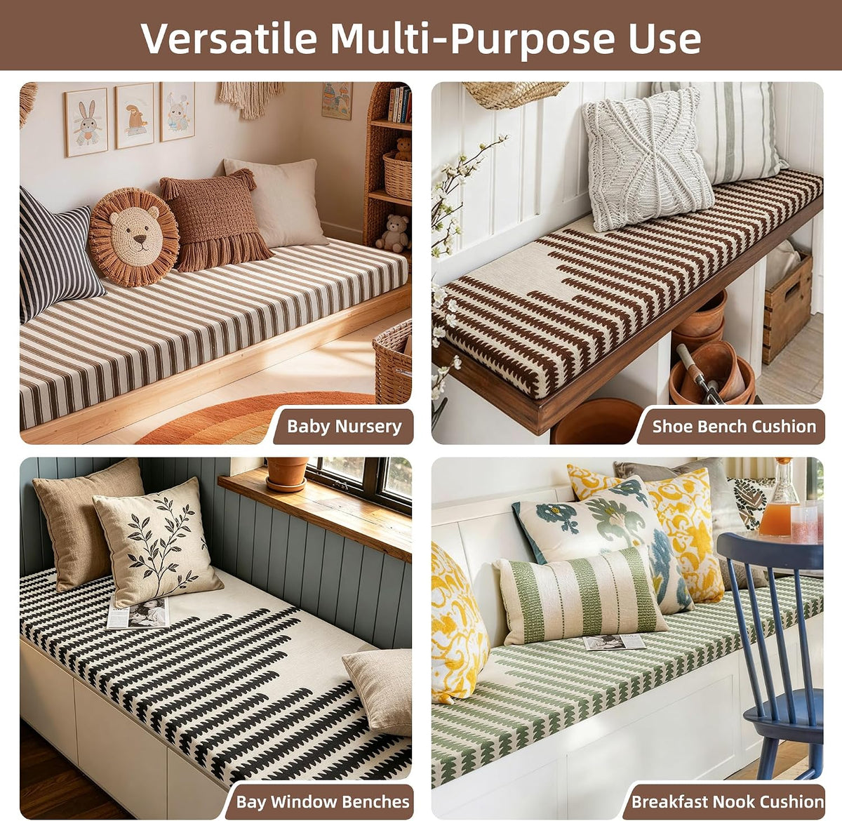 Avenix Custom Size Bay Window Bench Seat Cushions Indoor/Outdoor Bench Cushions, 75D Memory Foam/Anti-Slip/Scratch Custom Bench Cushions for Breakfast/Reading Nook/Kitchen Dining Entryway Mudroom