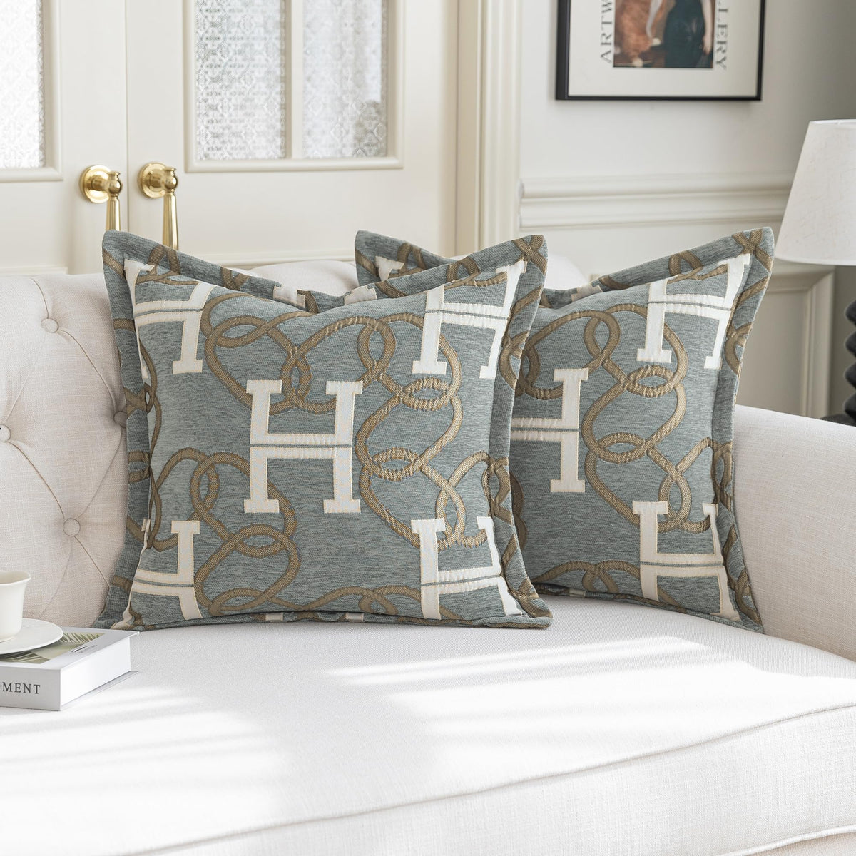 1 Piece Modern Letter H Throw Pillow Cover 20x20 Inch, Blue