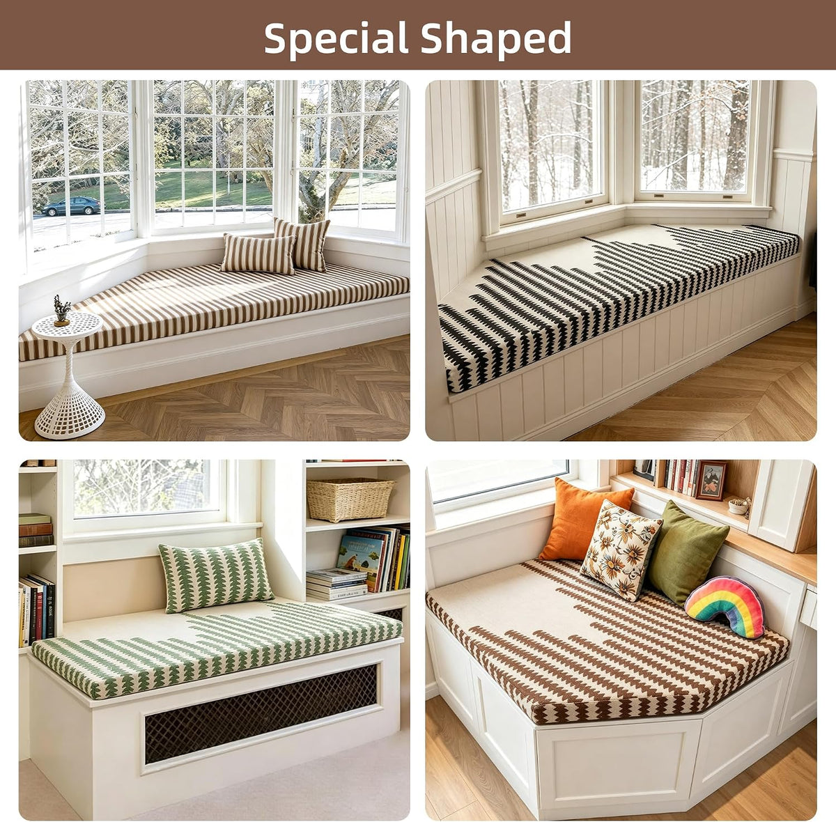 Avenix Custom Size Bay Window Bench Seat Cushions Indoor/Outdoor Bench Cushions, 75D Memory Foam/Anti-Slip/Scratch Custom Bench Cushions for Breakfast/Reading Nook/Kitchen Dining Entryway Mudroom