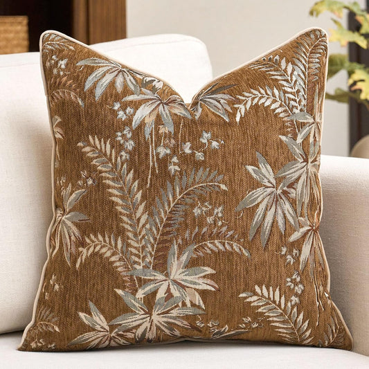 Brown Tropical Palm Throw Pillow Cover 18x18 Inch Fall Jungle Pillow Cover Farmhouse Vintage Cushion Cover Neutral Outdoor Chenille Pillowcase Home Decor for Couch Sofa Bedroom Living Room